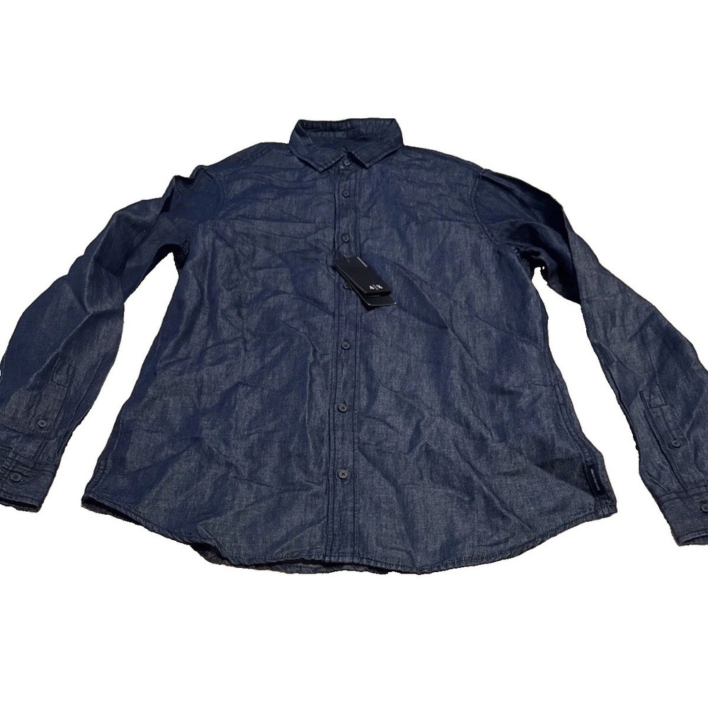 ARMANI EXCHANGE DENIM LOOK BUTTON DOWN SHIRT BLUE MENS SZ LARGE NEW